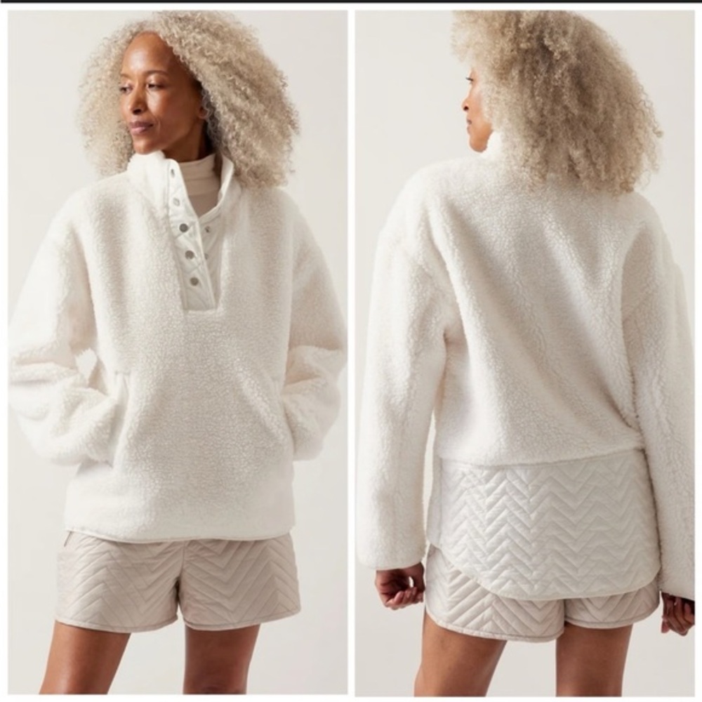 Athleta White Sherpa Snap Sweatshirt